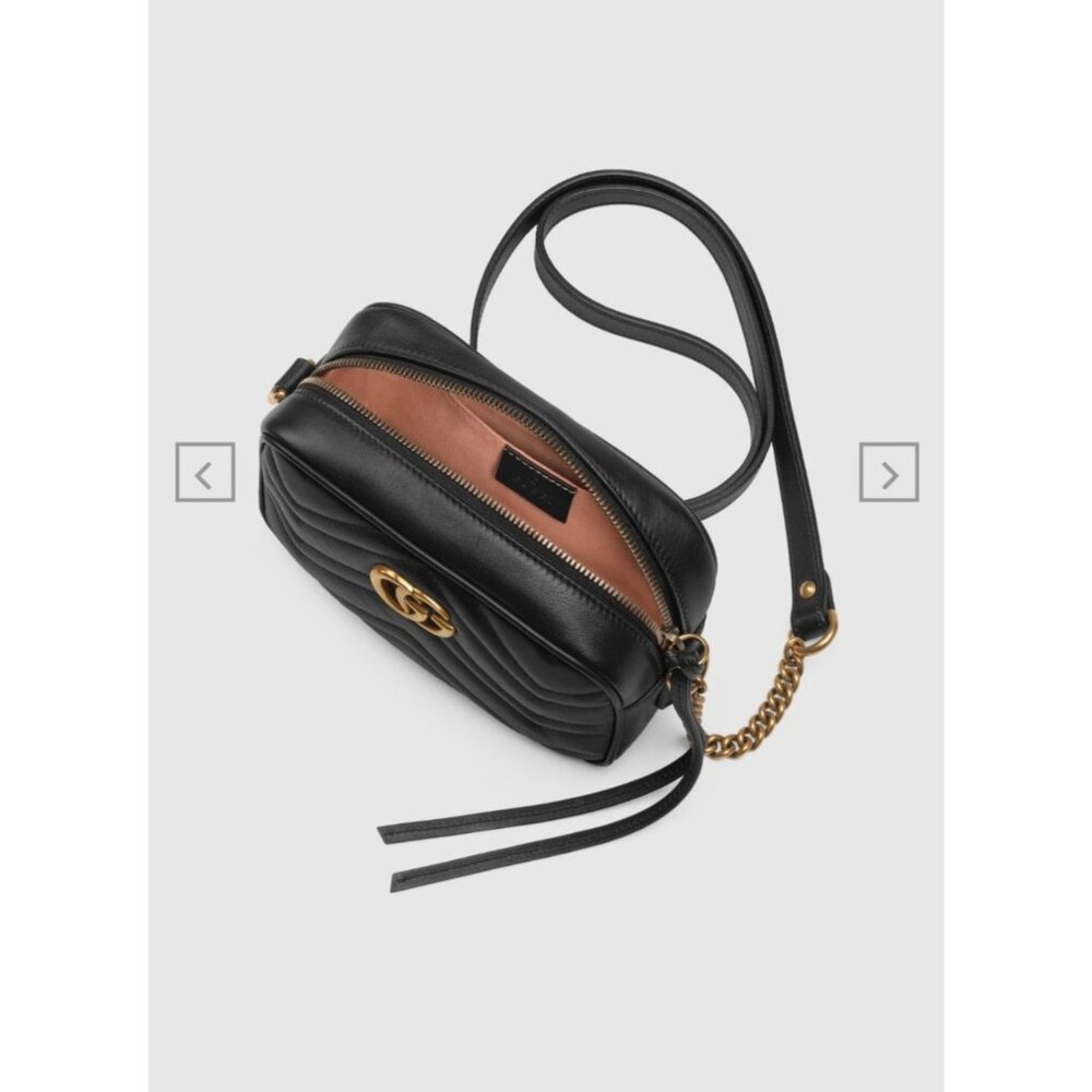 NIB Gucci Marmont Mini Camera Bag Black Leather Crossbody Gold - Picture 4 of 12